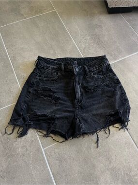 American Eagle Black Distressed High-Waist Women's Denim Summer Shorts